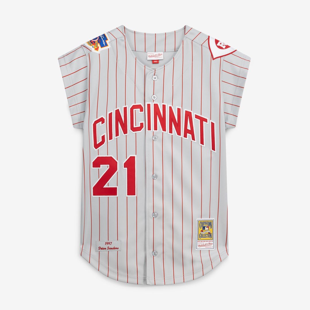 Cincinnati Reds Deion Sanders Mitchell & Ness 1997 Authentic Jersey - Gray Team Jersey Sports Fan Apparel