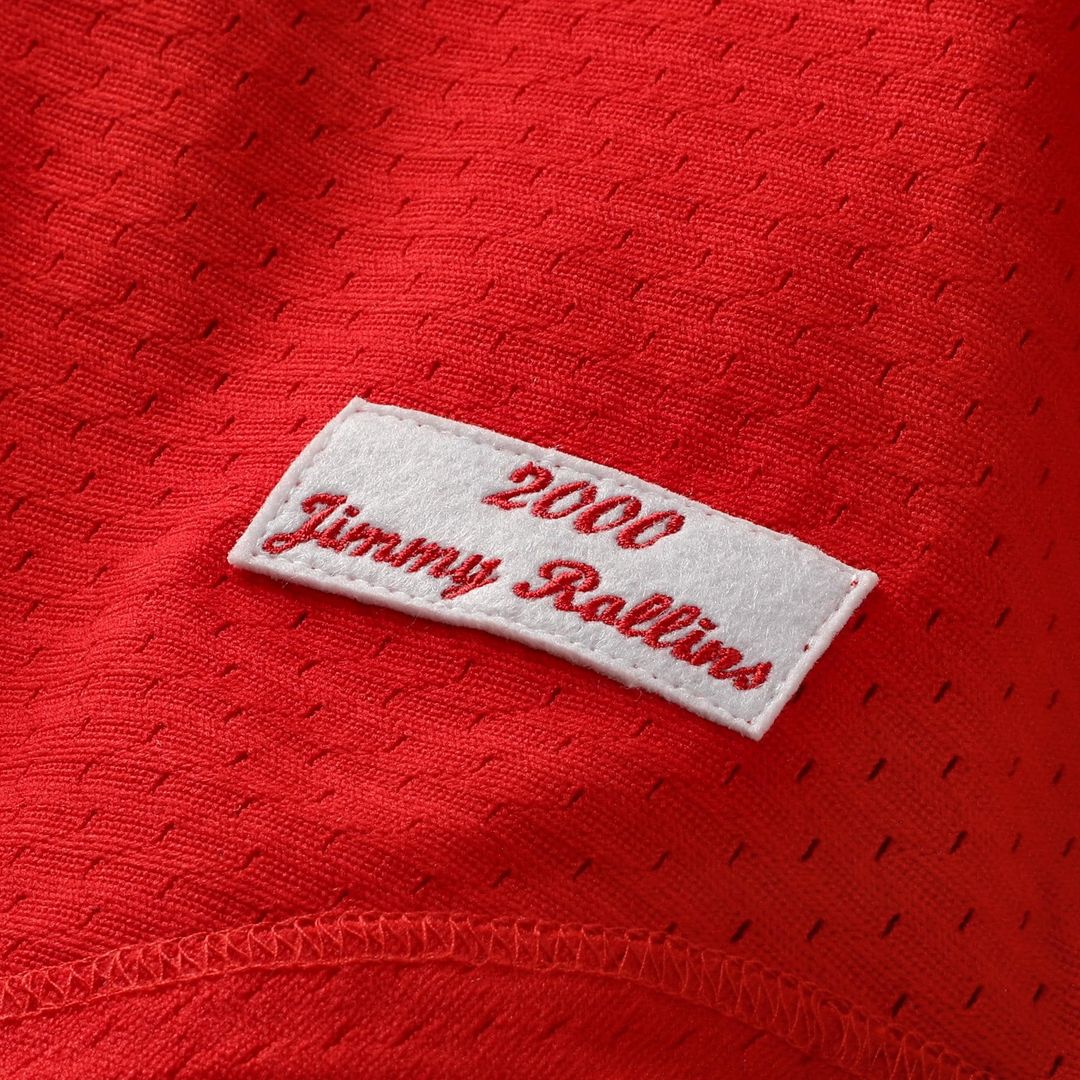 Philadelphia Phillies Jimmy Rollins Mitchell & Ness Cooperstown Mesh Batting Practice Button - Up Jersey - Red Team Jersey Sports Fan Apparel