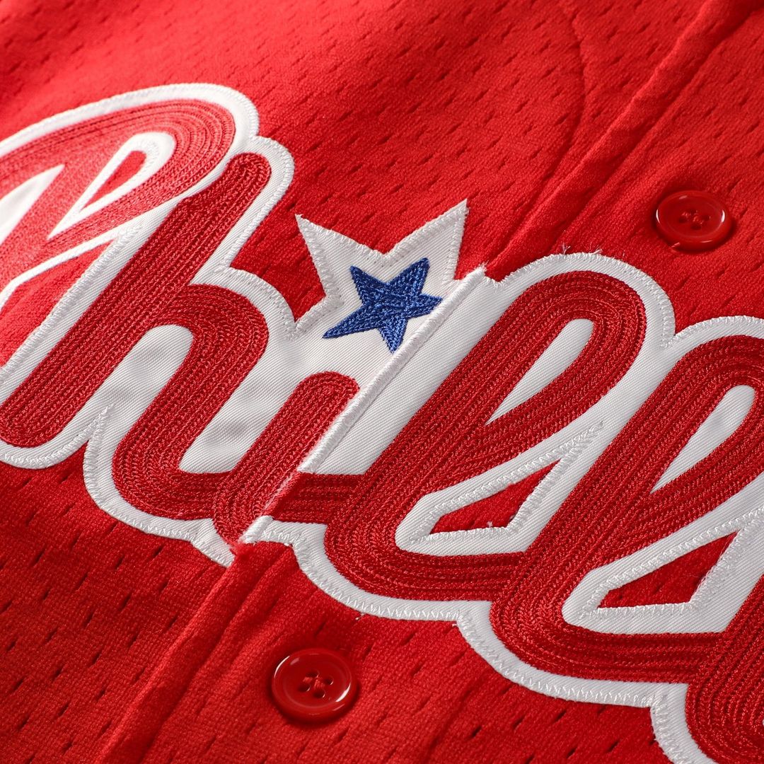 Philadelphia Phillies Jimmy Rollins Mitchell & Ness Cooperstown Mesh Batting Practice Button - Up Jersey - Red Team Jersey Sports Fan Apparel