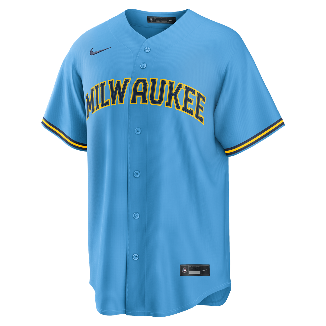 Milwaukee Brewers Jackson Chourio Nike Road Replica Jersey - Light Blue Team Jersey Sports Fan Apparel