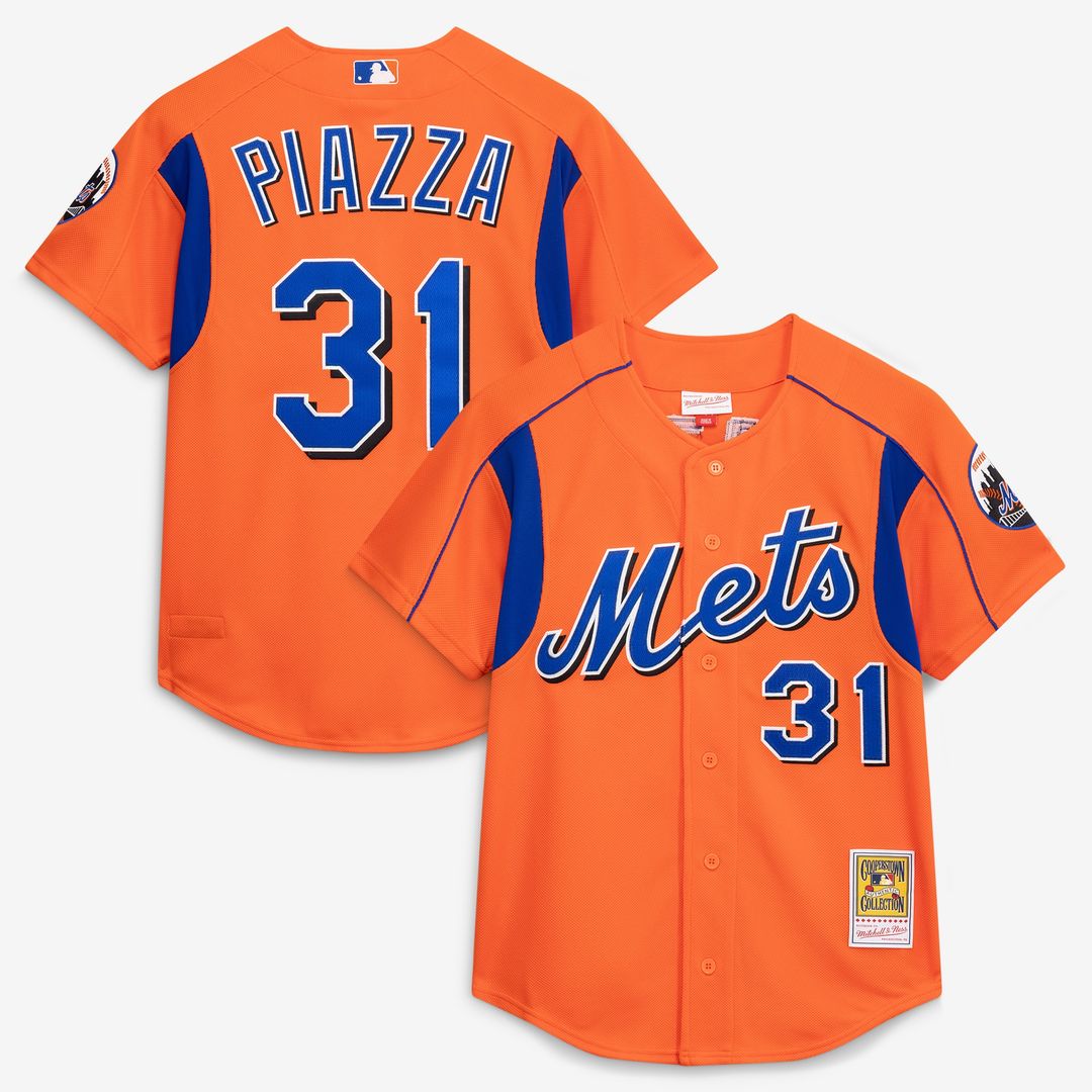 New York Mets Mike Piazza Mitchell & Ness Cooperstown Mesh Batting Practice Button - Up Jersey - Orange Team Jersey Sports Fan Apparel