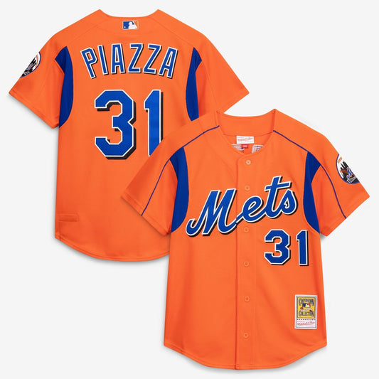 New York Mets Mike Piazza Mitchell & Ness Cooperstown Mesh Batting Practice Button - Up Jersey - Orange Team Jersey Sports Fan Apparel