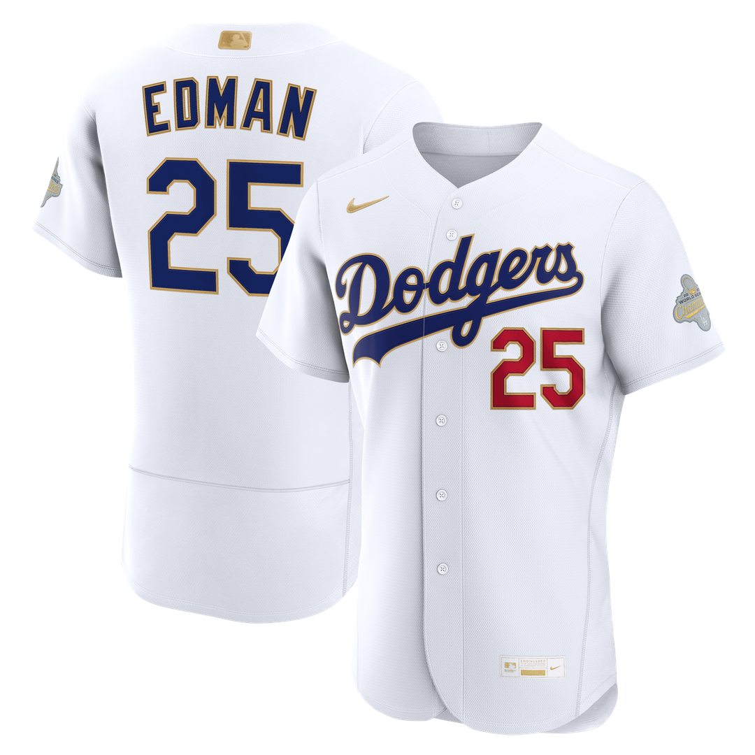 Los Angeles Dodgers Tommy Edman Nike 2026 Gold Collection Authentic Jersey - White Team Jersey Sports Fan Apparel