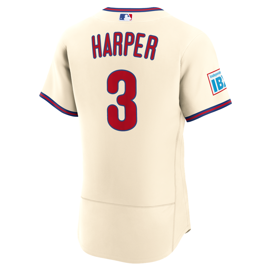 Philadelphia Phillies Bryce Harper Nike Alternate Authentic Sponsor Patch Jersey - Cream Team Jersey Sports Fan Apparel