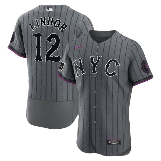 New York Mets Francisco Lindor Nike City Connect Authentic Sponsor Patch Jersey - Gray Team Jersey Sports Fan Apparel