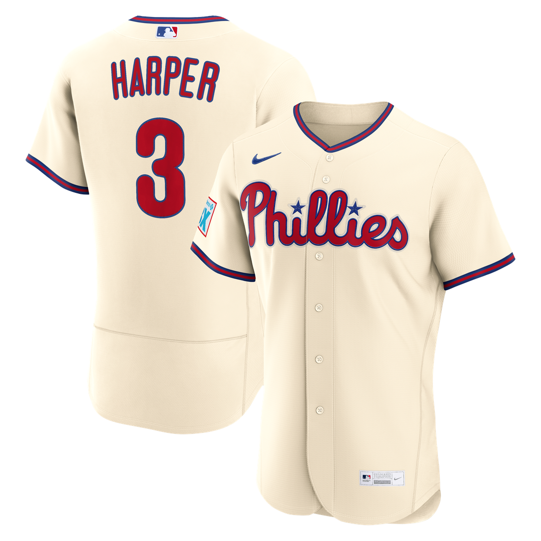 Philadelphia Phillies Bryce Harper Nike Home Authentic Sponsor Patch Jersey - White Team Jersey Sports Fan Apparel