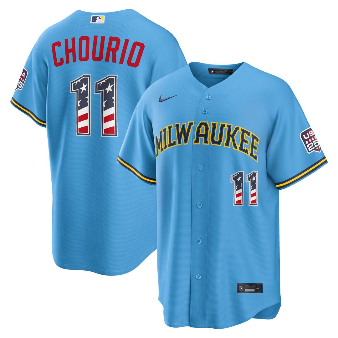 Milwaukee Brewers Jackson Chourio Nike USA 250 Fourth of July Road Stadium Jersey - Light Blue Team Jersey Sports Fan Apparel