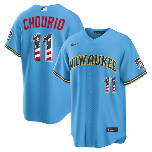 Milwaukee Brewers Jackson Chourio Nike USA 250 Fourth of July Road Stadium Jersey - Light Blue Team Jersey Sports Fan Apparel