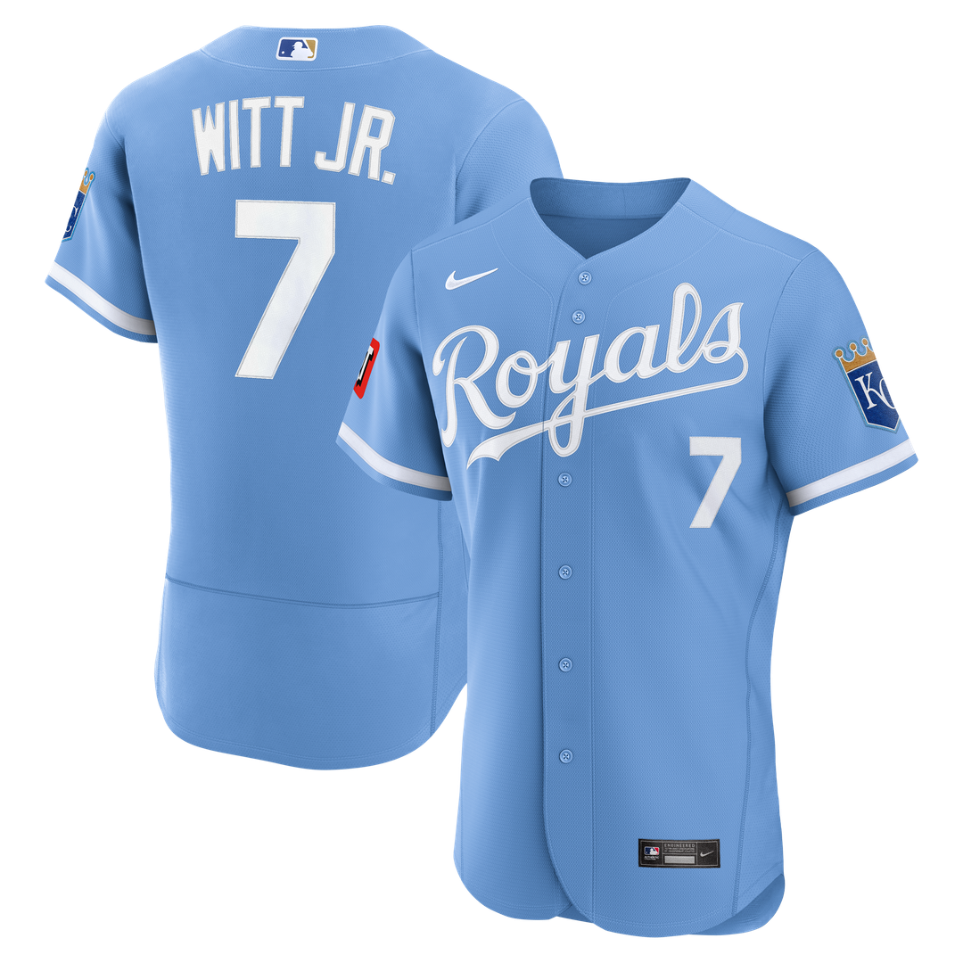 Kansas City Royals Bobby Witt Jr. Nike Alternate Authentic Sponsor Patch Jersey - Light Blue Team Jersey Sports Fan Apparel