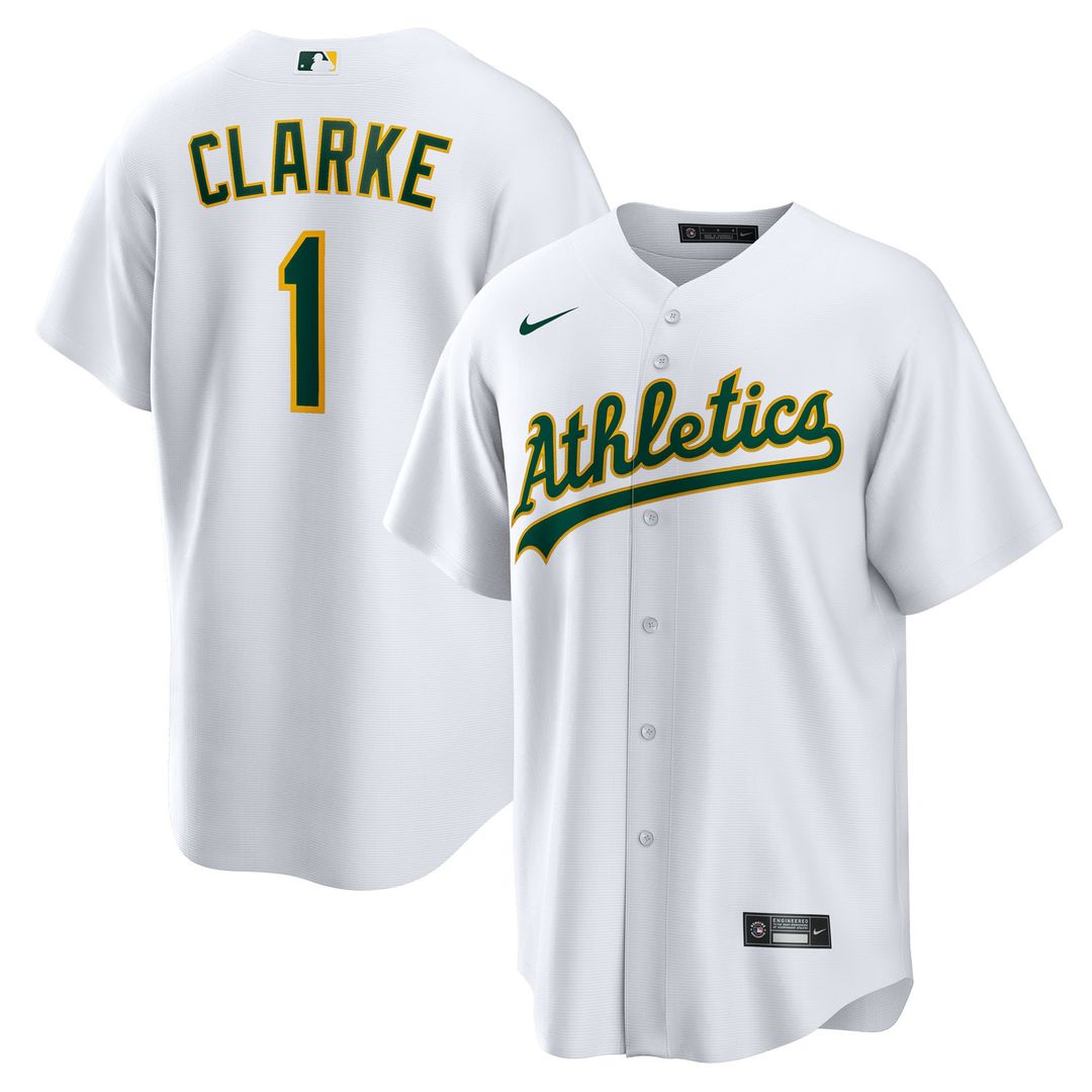 Athletics Denzel Clarke Nike Home Replica Jersey - White Team Jersey Sports Fan Apparel