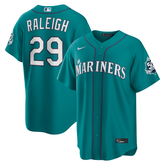 Seattle Mariners Cal Raleigh Nike Alternate 50th Season Patch Stadium Jersey - Teal Team Jersey Sports Fan Apparel