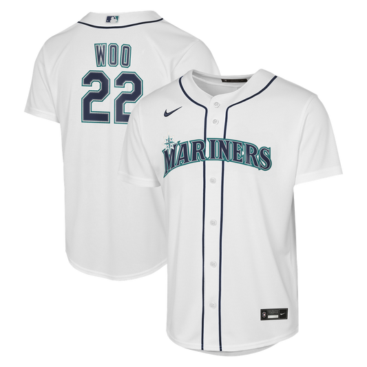 Seattle Mariners Bryan Woo Nike Youth Home Baseline Jersey - White Team Jersey Sports Fan Apparel