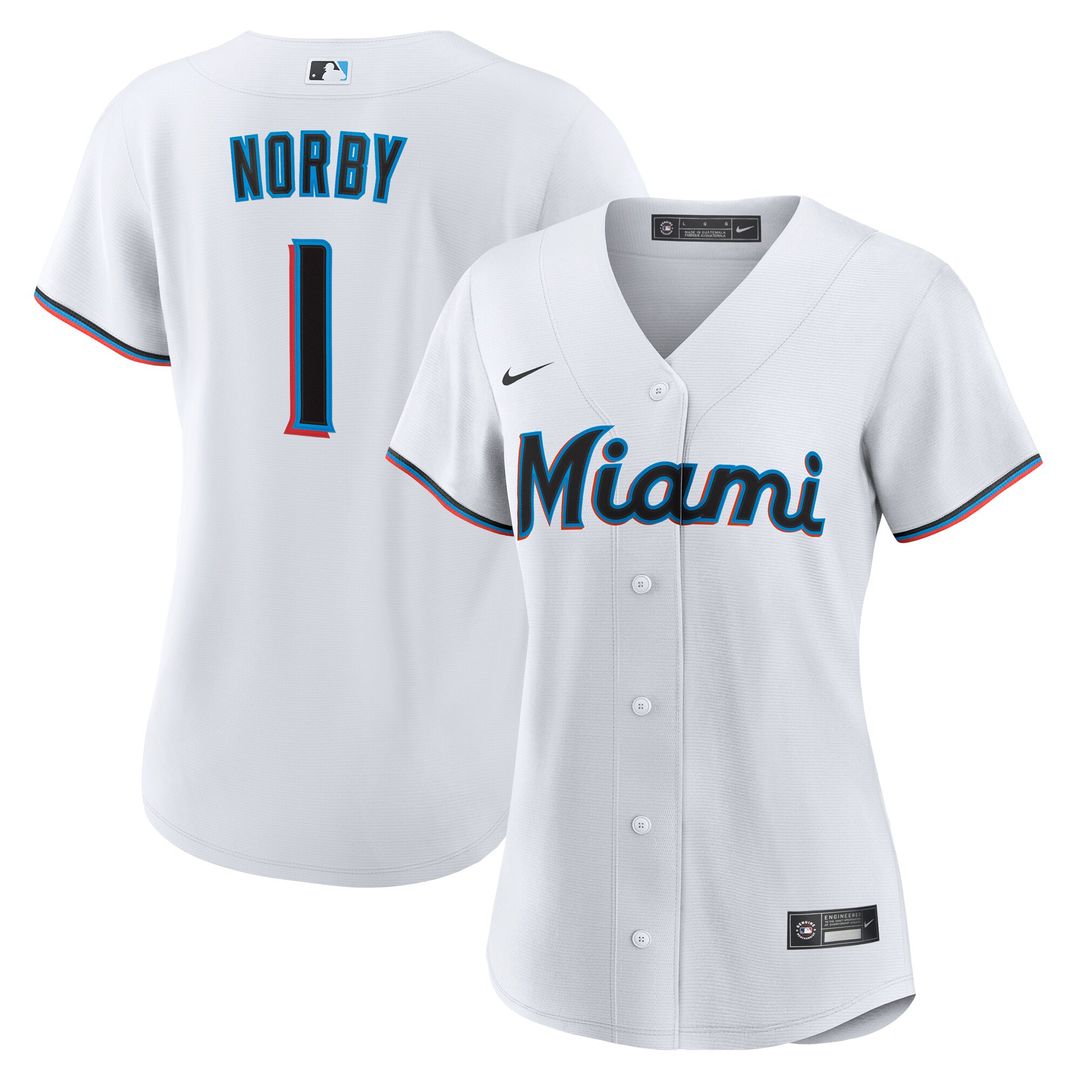 Miami Marlins Connor Norby Nike Women's Home Replica Jersey - White Team Jersey Sports Fan Apparel