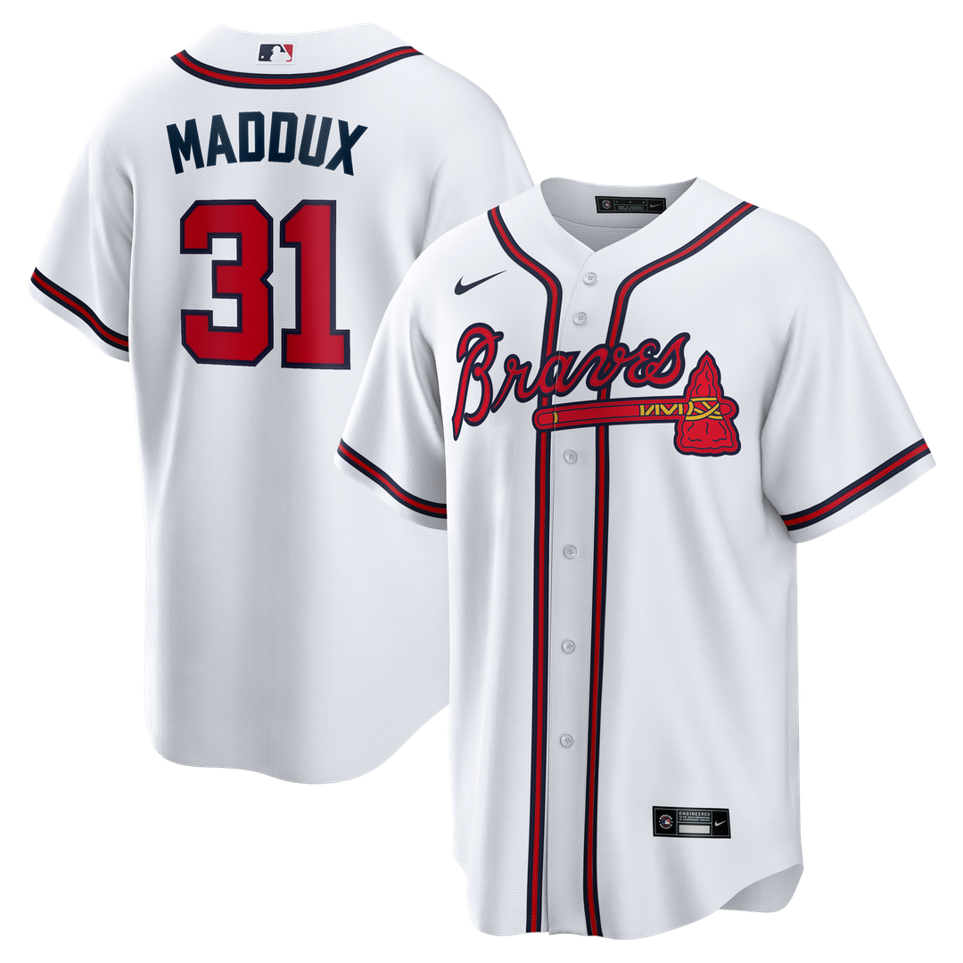 Atlanta Braves Greg Maddux Nike Home Retired Player Replica Jersey - White Team Jersey Sports Fan Apparel
