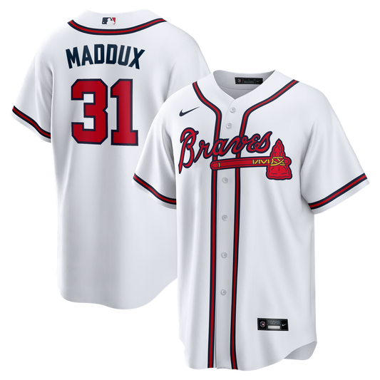 Atlanta Braves Greg Maddux Nike Home Retired Player Replica Jersey - White Team Jersey Sports Fan Apparel